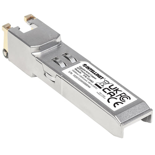 Intellinet Transceiver Module Optical, Gigabit RJ45 Copper SFP, 1000Base-T (RJ45) port, 100m, MSA Compliant, Equivalent to Cisco GLC-T, Ethernet, Fiber/Fibre, Three Year Warranty