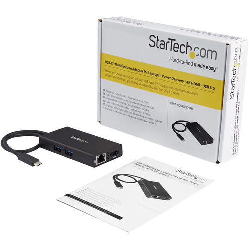 StarTech.com USB-C Multiport Adapter - USB-C Travel Docking Station with 4K HDMI - 60W Power Delivery Pass-Through, GbE, 2pt USB-A 3.0 Hub - Portable Mini USB Type-C Dock for Laptop