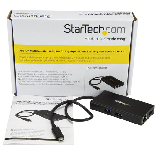 StarTech.com USB-C Multiport Adapter - USB-C Travel Docking Station with 4K HDMI - 60W Power Delivery Pass-Through, GbE, 2pt USB-A 3.0 Hub - Portable Mini USB Type-C Dock for Laptop