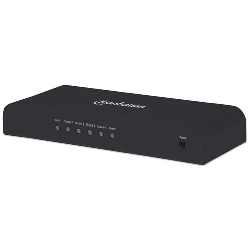 Manhattan HDMI Splitter, 4-Port, 4K@30Hz, AC Powered, Black, Three Year Warranty, Boxed (With Euro 2-pin plug)
