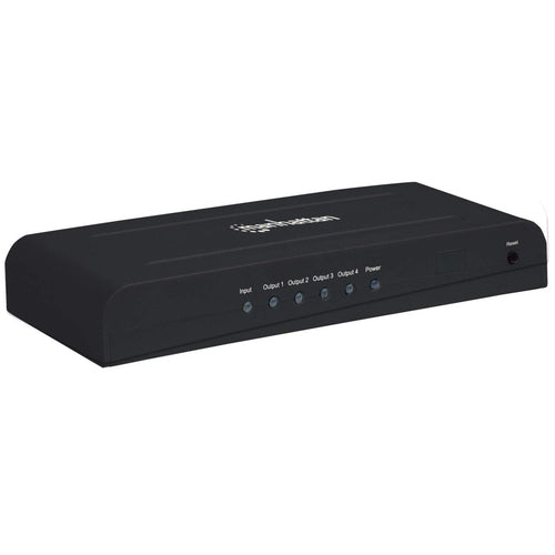 Manhattan HDMI Splitter, 4-Port, 4K@30Hz, AC Powered, Black, Three Year Warranty, Boxed (With Euro 2-pin plug)