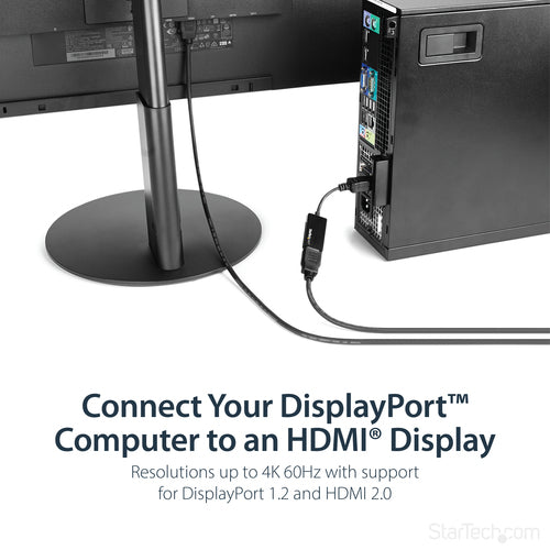 StarTech.com DisplayPort to HDMI Adapter - 4K 60Hz Active DP 1.4 to HDMI 2.0 Video Converter - DP to HDMI Monitor/TV/Display Cable Adapter Dongle - Latching DP Connector