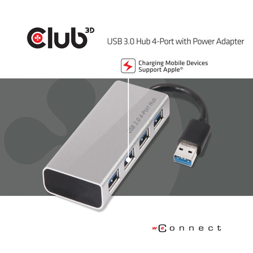 CLUB3D USB 3.0 Hub 4-Port with Power Adapter