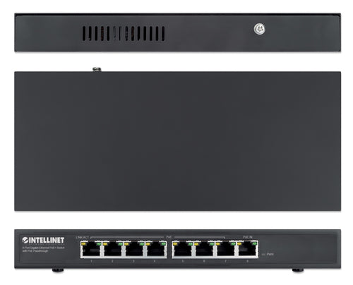 Intellinet 8-Port Gigabit Ethernet PoE+ Switch with PoE Passthrough, 1x Ultra PoE++ IEEE 802.3bt (4PPoE) PD PoE Port with 90 W Power Input, 7x PSE PoE Ports, PoE Power Budget up to 85W, IEEE 802.3at/af Compliant, Rackmount