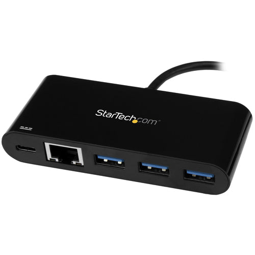 StarTech.com 3 Port USB-C Hub with Gigabit Ethernet & 60W Power Delivery Passthrough Laptop Charging - USB-C to 3x USB-A (USB 3.0 SuperSpeed 5Gbps) - USB 3.1/3.2 Gen 1 Type-C Adapter Hub~3 Port USB-C Hub with Gigabit Ethernet & 60W Power Delivery