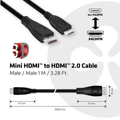 CLUB3D Mini HDMI™ to HDMI™ 2.0 4K60Hz Cable 1M / 3.28Ft