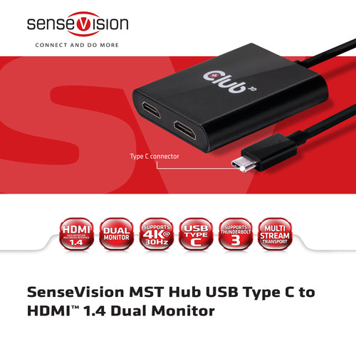 CLUB3D MST Hub USB 3.1 Gen1 Type C to HDMI™ 1.4 Dual Monitor