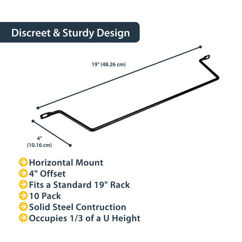 StarTech.com Horizontal Cable Lacing Bars with 4 in. Offset for Racks - 10 Pack