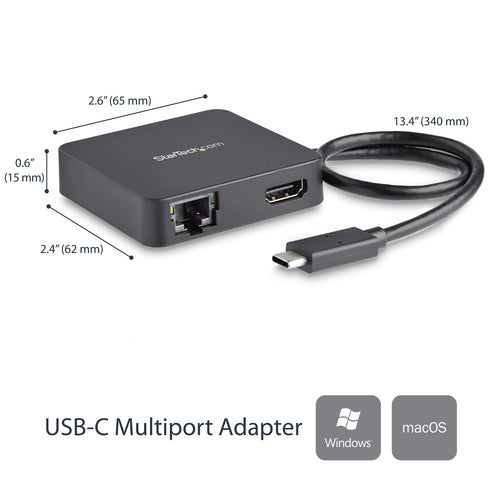 StarTech.com USB C Multiport Adapter - Portable USB-C Mini Dock 4K HDMI Video - Gigabit Ethernet, USB 3.0 Hub (1x USB-A 1x USB-C) - USB Type-C Multiport Adapter - Thunderbolt 3 Compatible