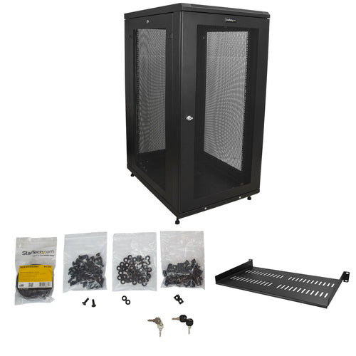 StarTech.com 4-Post 24U Server Rack Cabinet, Lockable 19" Data Rack Cabinet for Computer / AV / IT Equipment, Office / Home Network Rack with Casters & Adjustable Mounting Rails