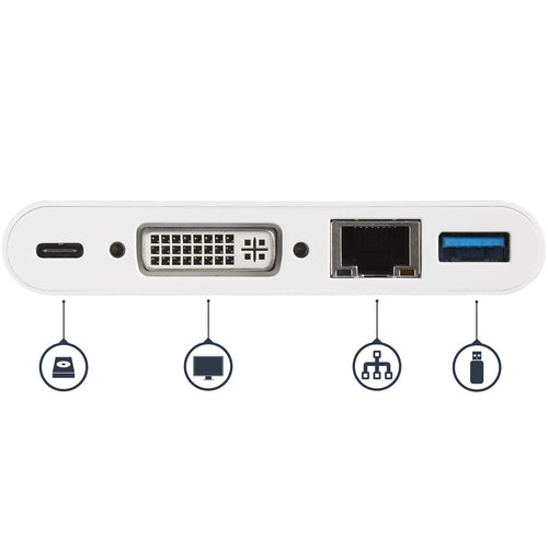 StarTech.com USB C Multiport Adapter - USB-C to DVI-D (Digital) Video Adapter with 60W Power Delivery Passthrough Charging, GbE, USB-A - Portable USB Type-C/Thunderbolt 3 Mini Laptop Dock
