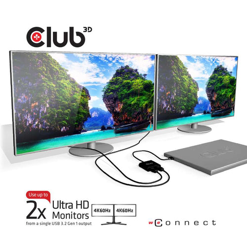 CLUB3D USB3.2 Gen1 Type A to 2x DisplayPort™1.2 Dual Monitor 4K60Hz DisplayLink Video Splitter