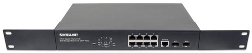 Intellinet 8-Port Gigabit Ethernet PoE+ Web-Managed Switch with 2 SFP Ports, IEEE 802.3at/af Power over Ethernet (PoE+/PoE) Compliant, 140 W, Endspan, Desktop, 19" Rackmount, Box