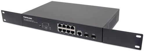 Intellinet 8-Port Gigabit Ethernet PoE+ Web-Managed Switch with 2 SFP Ports, IEEE 802.3at/af Power over Ethernet (PoE+/PoE) Compliant, 140 W, Endspan, Desktop, 19" Rackmount, Box