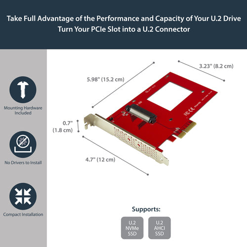 StarTech.com U.2 to PCIe Adapter for 2.5" U.2 NVMe SSD - SFF-8639 - x4 PCI Express 4.0