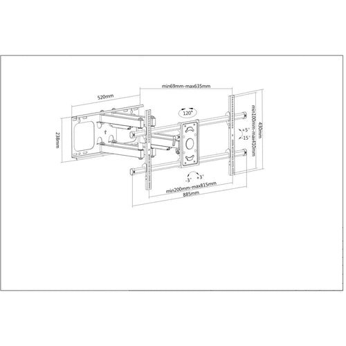 Manhattan Wall Mount for TV & Monitors (Full Motion), For screens 37" to 75", VESA compatibility: all between 200x200mm to 800x400mm - check the dimensions of the four mounting holes on back of screen to ensure it fits, Max 75kg, Black, Bracket, Lifetime