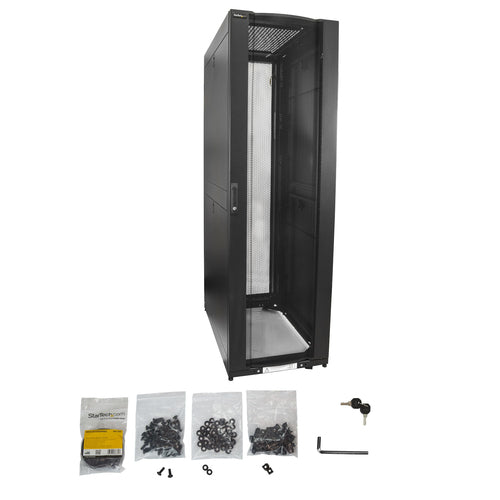 StarTech.com 4-Post 42U Server Rack Cabinet, 19" Data Rack Cabinet for Computer / AV / IT Equipment mount, Rack Server Cabinet with Casters, Full Size Industrial Network Cabinet