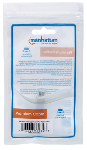 Manhattan Mini DisplayPort 1.2 to DisplayPort Adapter, 1080p@60Hz, Male to Female, Black, Lifetime Warranty, Polybag