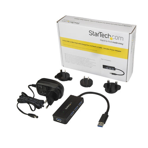 StarTech.com 4 Port USB 3.0 Hub (SuperSpeed 5Gbps) with Fast Charge – Portable USB 3.1 Gen 1 Type-A Laptop/Desktop Hub - USB Bus Power or Self Powered for High Performance – Mini/Compact~4 Port USB 3.0 Hub (SuperSpeed 5Gbps) with Fast Charge – Portable