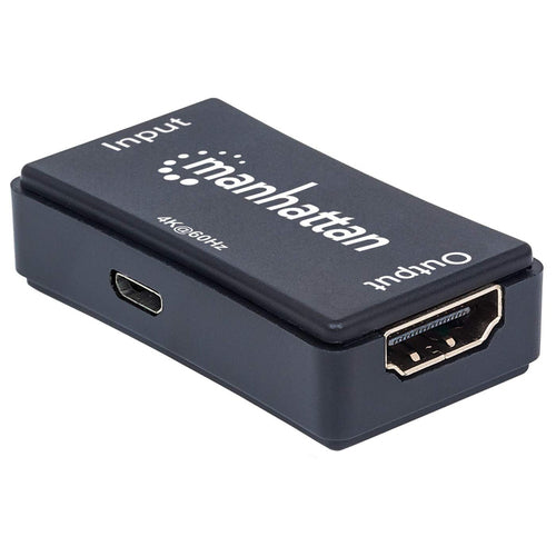 Manhattan HDMI Repeater, 4K@60Hz, Active, Boosts HDMI Signal up to 40m, Black, Three Year Warranty