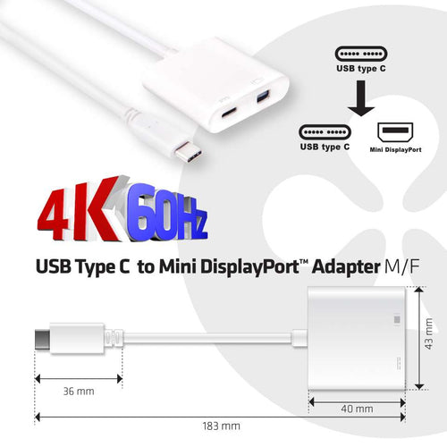 CLUB3D USB 3.1 Type C to Mini DisplayPort 1.2 and PD 60 W Adapter