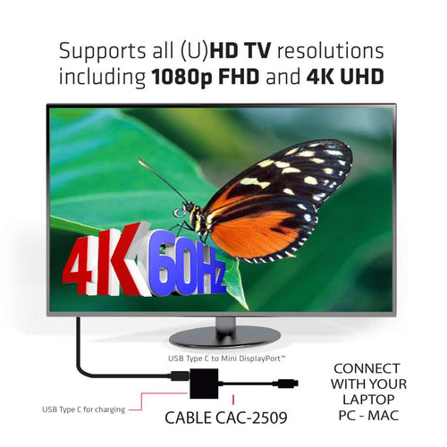 CLUB3D USB 3.1 Type C to Mini DisplayPort 1.2 and PD 60 W Adapter