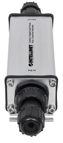 Intellinet Outdoor Gigabit High-Power PoE+ Extender Repeater, IEEE 802.3at/af Power over Ethernet (PoE+/PoE), Extends Range up to 100m, Metal, IP65