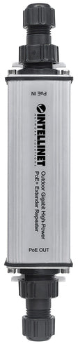 Intellinet Outdoor Gigabit High-Power PoE+ Extender Repeater, IEEE 802.3at/af Power over Ethernet (PoE+/PoE), Extends Range up to 100m, Metal, IP65