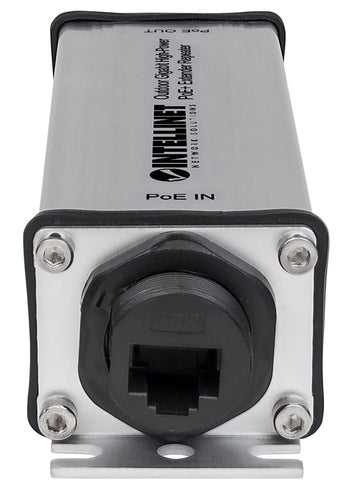 Intellinet Outdoor Gigabit High-Power PoE+ Extender Repeater, IEEE 802.3at/af Power over Ethernet (PoE+/PoE), Extends Range up to 100m, Metal, IP65