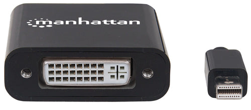 Manhattan Mini DisplayPort 1.2a to DVI-I Dual-Link Adapter Cable, 4K@30Hz, Active, 19.5cm, Male to Female, Compatible with DVD-D, Black, Three Year Warranty