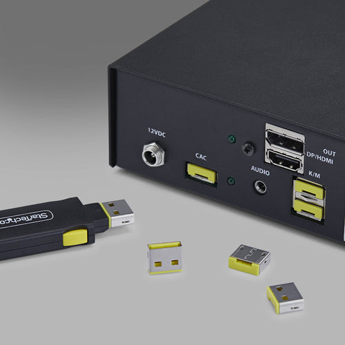 StarTech.com USB-A Port Blocker Key with 4x Locking USB-A Dust Cover Plugs, Snap-In Reusable Port Protectors for Laptops & Computers