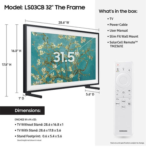 Samsung The Frame QN32LS03CBFXZA TV 81.3 cm (32") Full HD Smart TV Wi-Fi Black