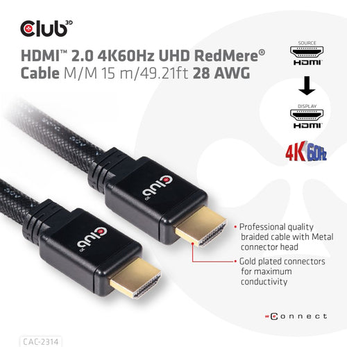 CLUB3D HDMI 2.0 4K60Hz RedMere cable 15m/49.2ft