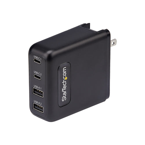 StarTech.com 100W USB-C Wall Charger, 2x USB-C/2x USB-A, Quick Charging Portable GaN Charger Power Adapter, USB Power Delivery 3.0