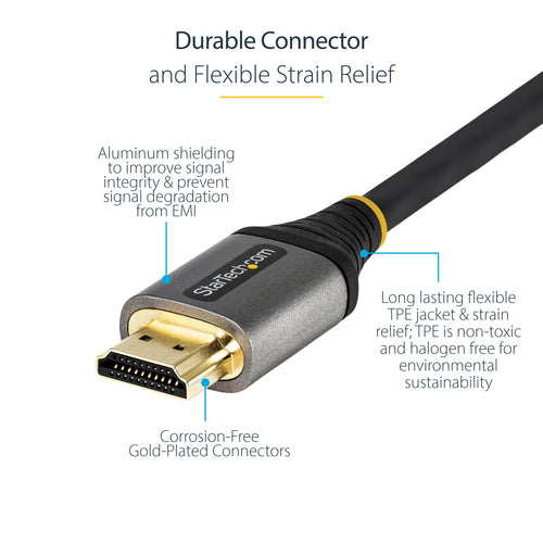StarTech.com 6ft (2m) HDMI 2.1 Cable 8K - Certified Ultra High Speed HDMI Cable 48Gbps - 8K 60Hz/4K 120Hz HDR10+ eARC - Ultra HD 8K HDMI Cable - Monitor/TV/Display - Flexible TPE Jacket