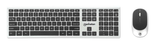 Manhattan One Single USB-A Nano Receiver for Both, Full-Size Wireless Keyboard, Ambidextrous Optical Mouse with Three Buttons and Scroll Wheel, 1200 dpi, Silver/Black