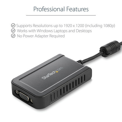 StarTech.com USB 2.0 to VGA Adapter, USB to VGA Monitor Converter for Windows, 1080p (no support for macOS/ChromeOS/Linux) - TAA