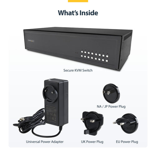 StarTech.com Secure 16-Port KVM Switch, DVI, NIAP 4.0 Desktop KVM, Metal Housing, CAC Port, Made in the USA