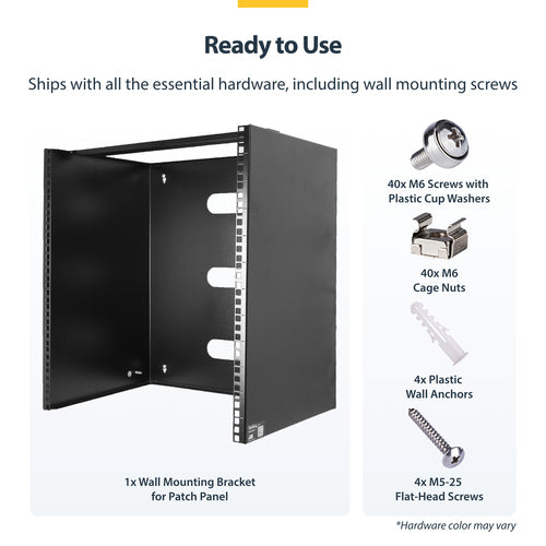 StarTech.com 10U Wall Mount Network Rack - 14 inch Deep (Low Profile) - 19" Patch Panel Bracket for Shallow Server, IT Equipment, Network Switches - 77lbs/35kg Weight Cap., Black