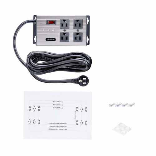 StarTech.com 4-Outlet Industrial Power Strip 125V/15A, EMI/RFI Isolation, Surge Protection, Mountable PDU, Attached 8ft/2.4m Power Cord, NEMA 5-15P/R, UL Listed