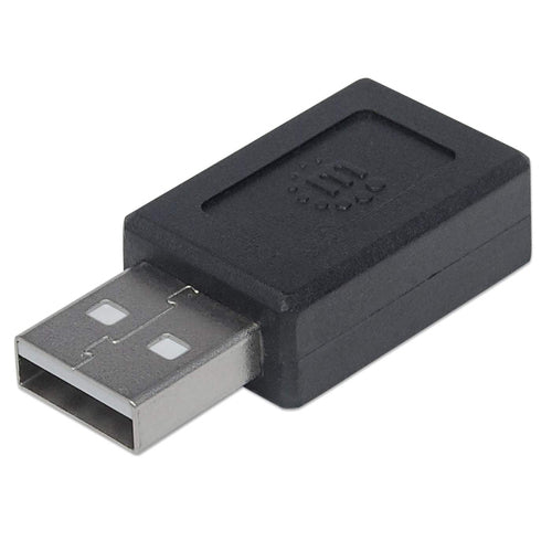 Manhattan USB-C to USB-A Adapter, Female to Male, 480 Mbps (USB 2.0), Hi-Speed USB, Black, Lifetime Warranty