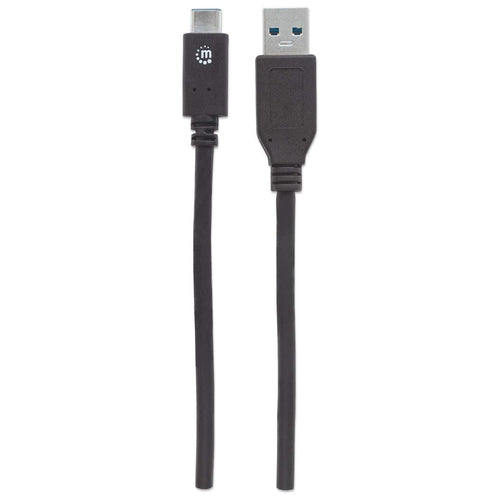Manhattan USB-C to USB-A Cable, 1m, Male to Male, 10 Gbps (USB 3.2 Gen2 aka USB 3.1), 3A (fast charging), SuperSpeed+ USB, Black, Lifetime Warranty, Equivalent to USB31AC1M