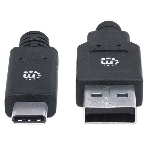 Manhattan USB-C to USB-A Cable, 2m, Male to Male, 5 Gbps (USB 3.2 Gen1 aka USB 3.0), 3A (fast charging), SuperSpeed USB, Black, Lifetime Warranty