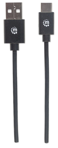 Manhattan USB-C to USB-A Cable, 3m, Male to Male, 480 Mbps (USB 2.0), Hi-Speed USB, Black, Lifetime Warranty