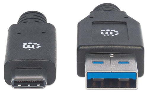 Manhattan USB-C to USB-A Cable, 3m, Male to Male, 5 Gbps (USB 3.2 Gen1 aka USB 3.0), 3A (fast charging), SuperSpeed USB, Black, Lifetime Warranty