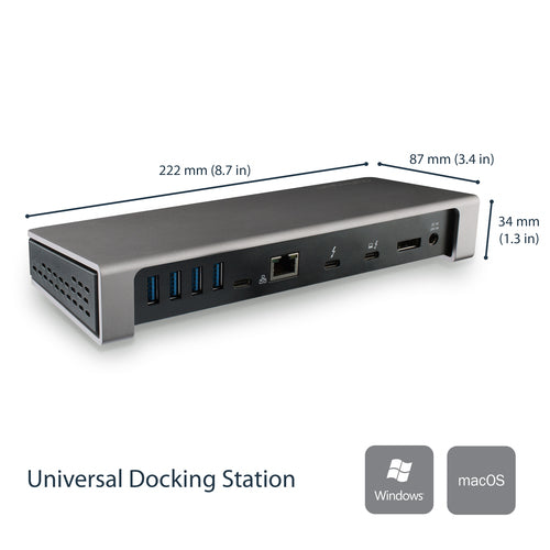 StarTech.com Thunderbolt 3 Dock - Dual Monitor 4K 60Hz TB3 Laptop Docking Station with DisplayPort - 85W Power Delivery Charging - 6-Port USB 3.0 Hub, SD 4.0, GbE, Audio - Windows & Mac