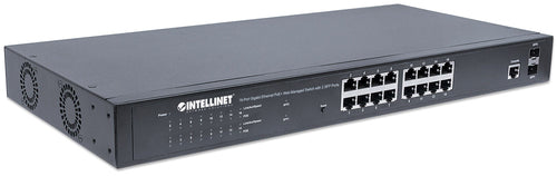 Intellinet 16-Port Gigabit Ethernet PoE+ Web-Managed Switch with 2 SFP Ports, IEEE 802.3at/af Power over Ethernet (PoE+/PoE) Compliant, 374 W, Endspan, 19" Rackmount