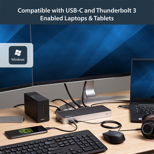 StarTech.com USB C Dock - Dual Monitor HDMI & DisplayPort 4K 30Hz - USB Type-C Laptop Docking Station 60W Power Delivery, SD, 4-port USB-A 3.0 Hub, GbE, Audio - Thunderbolt 3 Compatible