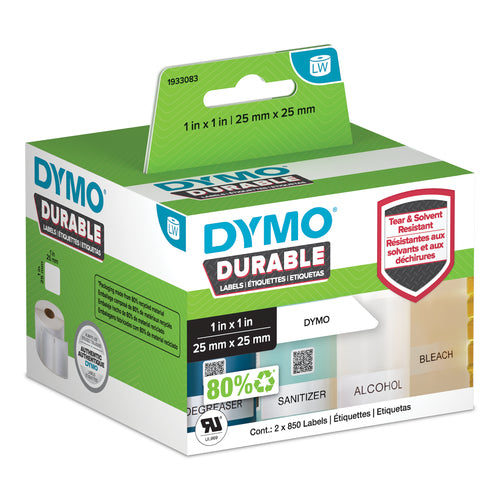 DYMO Original LabelWriter Durable Labels | 25mm x 25mm | White Poly | 2 Rolls of 850 (1,700 Self-Adhesive Labels) | High-Performance | For LabelWriter Label Makers