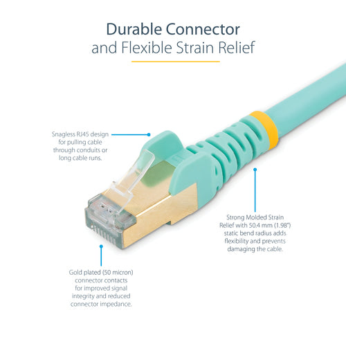 StarTech.com 14ft CAT6a Ethernet Cable - 10 Gigabit Shielded Snagless RJ45 100W PoE Patch Cord - 10GbE STP Network Cable w/Strain Relief - Aqua Individually Tested/Wiring is UL Certified/TIA